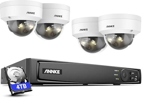 ANNKE Kit Videosorveglianza 12MP, 4 x Telecamere IP PoE da 12MP con Audio, NVR da 8CH con disco rigido da 4TB, Rilevamento Intelligente di Uomo/Veicolo, Visione Notturna a Colori con Faretti