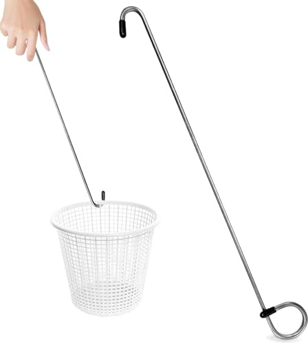 Sghtil Crochet de levage pour couvercle de skimmer en acier inoxydable, poignée pour panier de skimmer de piscine – Crochet de skimmer avec poignée allongée – Râteau de piscine sans effort, skimmer et