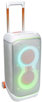 JBL PartyBox Stage 320 - Enceinte de fête portable avec poignée télescopique et roues larges et robustes, puissant son JBL Pro, spectacle lumineux futuriste, jusqu'à 18 heures d'autonomie, résistant