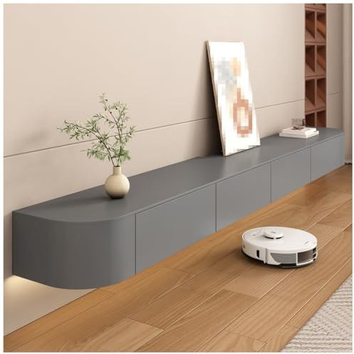 ASKLFNEI Schwarzer Sich hin- und herbewegender TV-Stand mit Schubladen und Tür, an der Wand befestigtes Medienkonsole-Regal für Wohnzimmer unter TV-Speicher, langes Unterhaltungszentrum(Grey,120cm)