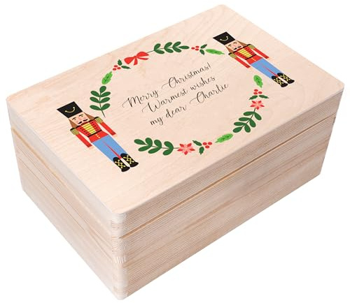 Creative Deco Personalised Gifts Any Text Gift Christmas for Women Men | Girls Boys - Nutcracker Frame | Unique Wish Custom Xmas Gift Box | Customised Wooden Storage Box | Empty Christmas Eve Box