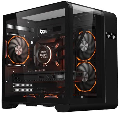 Ionz KZ-SW Curve - PC Gaming Case mATX - Mid Tower, Dual Chamber with Panoramic View and LED Screen - Tempered Glass and 3 ARGB PWM Fans with 6 port Hub - Black