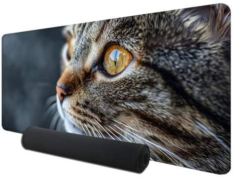Gaming Mauspad XXL 1200 x 600 mm, Katze Mousepad Groß mit Vernähte Kanten WassXerdicht Anti-Rutsch, XXL Mousepad Niedlich Schreibtischunterlage für Laptop, Verbessert Präzision und Geschwindigkeit S-8