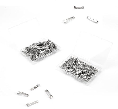 0XBIT 240 Stück Broschennadeln, 20 mm, 25 mm Anstecknadeln Pins, Anstecknadel mit Aufbewahrungsbox, Sicherheitsnadeln mit Zwei Löchern auf der Rückseite, Geeignet für Schmuck, DIY-Korsage-Namensschild