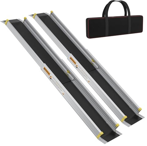 Aufun Rampa telescópica de aluminio para silla de ruedas, 75,5 – 122 cm, con bolsa, antideslizante, extensible, con capacidad de carga de 272 kg, ideal para sillas de ruedas, sillas eléctricas y
