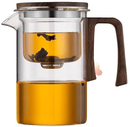 Enchantipot Magische Teekanne | Wassertrennung Glas Teekanne mit Holzgriff | MagicalTeapot Glas mit Teesieb | Klare Hexerei Teekanne mit Sieb | Teetrennung Filtration Glas Teekanne