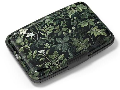 Atufsuat Kartenhalter, Kreditkartenetui für Damen, RFID-Geldbörse, Visitenkartenhalter, Mini-Aluminium-Kartenetui, RFID-blockierend, schmal, Metall, harte Karte für Damen, Vintage-Pflanzen, Modern