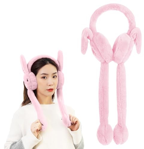 Cute Rabbit Earmuffs, Winter Warm Ear Muffs, Soft Fluffy Faux Fur Ear Warmers (Pink)
