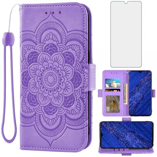 Asuwish Funda para Huawei Mate 20 con Cristal Templado Protector Pantalla Vidrio Pelicula Protectora Libro Cuero Piel Tarjetero Soporte Hawaii Mate20 HMA-L29 Tapa Carcasa Movil Móvil Capa Case Lila