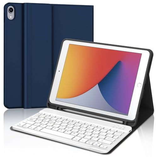 WINCHKING Funda con Teclado para iPad 9/8/7 Generacion 10.2 Pulgadas, Desmontable Funda Teclado para iPad Pro 10.5 2017/ Air 3 2019, Bluetooth Magnético Keyboard, QWERTY Español Ñ, Azul Oscuro