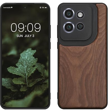 kwmobile Fodral kompatibelt med Motorola Edge 60 Neo / 50 Neo/ThinkPhone 25 Fodral - Träskydd för Smartphone - Bakfodral med TPU Silikon Stötfångare - Mörkbrun Trä