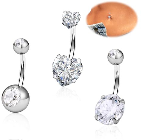 KWKPR 3 Piezas Piercing Ombligo Acero Quirúrgico, Titanio, Joyas para Mujeres y Niñas, Adecuadas para Muchas Ocasiones, Día de la Madre, Regalos de Cumpleaños