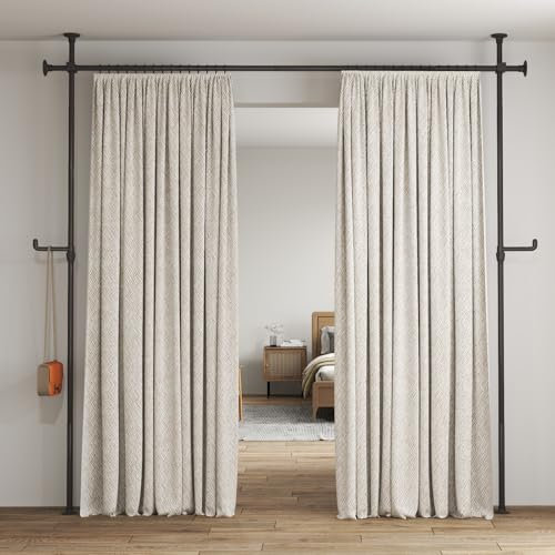 SMONTER Asta divisoria per tende, senza foratura, aste a tensione dal pavimento al soffitto, per la separazione della stanza, autoportante, 110-310 cm, regolabile, extra lunga e larga, nero