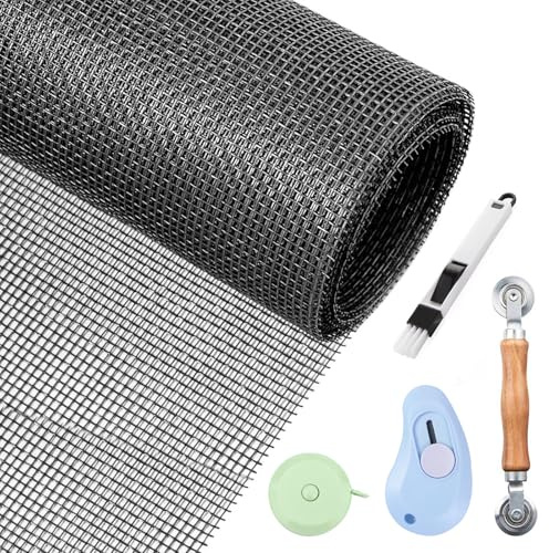 Sporgo Fliegengitter Meterware 120 x 250 cm: Fiberglas-Fliegengitter Gewebe, Ersatz Fliegengitter Fenster mit Fensterputzbürste, Fliegennetz Insektenschutz Fenstergitter Zuschneidbar für Fenster Türen