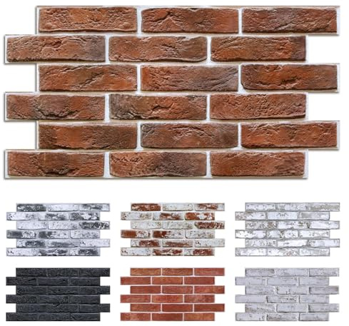 Commomy 3D Wandpanele Selbstklebend Steinoptik 12 Stück 58 x 30 cm, 2.08 m² | PVC Wandverkleidung Steinoptik Ziegelstein Wasserdicht 3D Wall Panels für Innenwandekoration(Retro Red Brick)