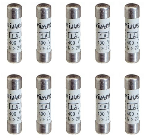 Paquete de 10 fusibles cilíndricos 10,3 x 38 10 x 38 mm, 500 V 0,5 A 500 mA, uso industrial y civil CF, intervención retardada, de cerámica, esteatita, uso gG, potencia de interrupción (lk) 120 KA