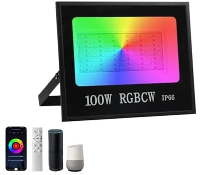TIEOAXFT Projecteur LED Intelligent RGB CW d'extérieur, étanche IP66, Lampe de Paysage for décoration de Jardin, Balcon, Cour, noël(100W-WIFI,No Remote Control)