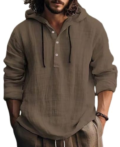 Nuoke Chemise imprimée en à Manches Longues pour Hommes, décontractée, à Capuche, Printemps et Automne T Shirt Coton