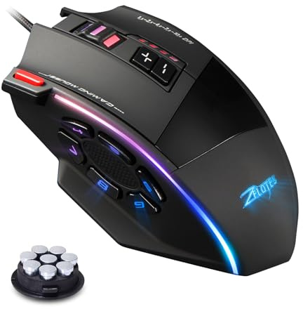 Gaming Mouse RGB Wired, MMO Ergonomic Computer Mouse, 10000 DPI High Precision Laser, 13 Macro Programmable Buttons, 8 * 3g Weight Tuning for PC Laptop MOBA FPS, PMW-3325, Comfort Grip (Black)