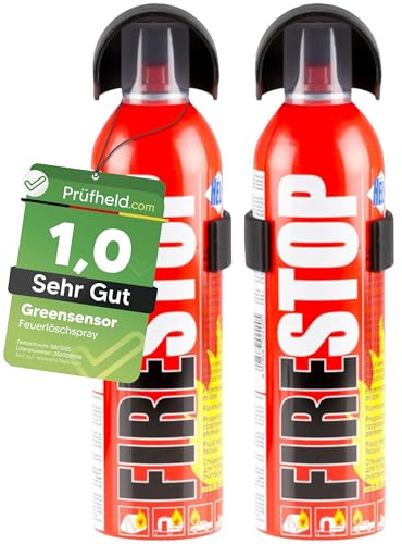 [Test SEHR GUT, Note 1,0*] 4X GREENSENSOR Premium Brandschutzspray 400 ml, Universal Löschschaum für Zuhause, Auto, Schaumlöscher Spray Löschspraydosen, Pannenzubehör