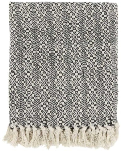 Chic Antique Decke AIX Schwarz Weiß Gemustert 150x130 cm Baumwolle Plaid