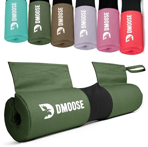 DMoose Fitness Barbell Pad for Hip Thrust, Squat & Lunges - Non-Slip Thick Foam Cushion for Neck and Back Support with Two Straps - Hip Thrust Pad for Leg Day - Fits All Olympic Bars (Military Green)