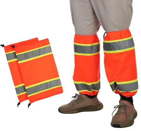 PATIKIL Gambali Ad Alta visibilità Gambali Riflettenti da Lavoro Tessuto Gambali Bicolore Unisex-Adulti Arancione Fluorescente