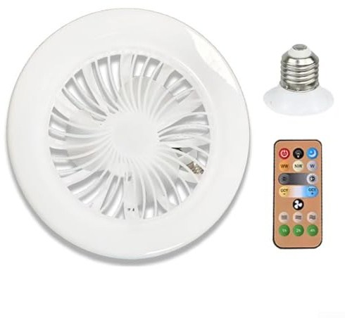 Ventilatore da soffitto con telecomando E27 con luce integrata e timer, migliora il comfort in piccole stanze (B)