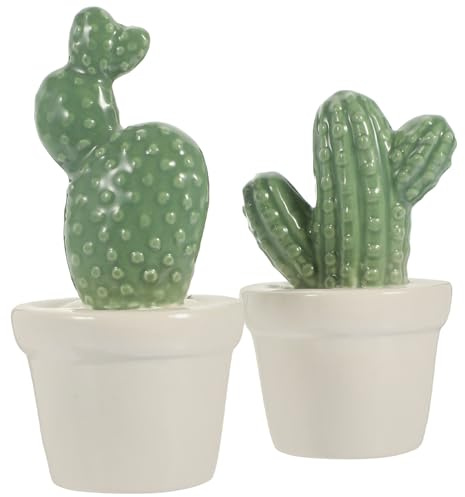 JECOMPRIS Statua Dettagli Dipinti a Mano 2 Pezzi in Porcellana Cactus di Decorazioni Natalizie Housewarming Decorazione da Tavolo per Arredamento Casa per Regalo