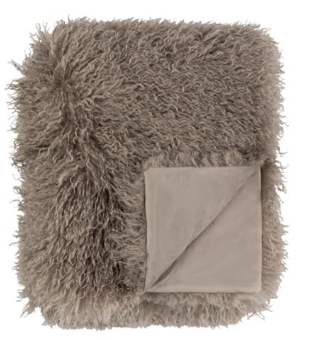 furn. Rowan Throw – Soft Faux Fur Mongolian Style Decorative Blanket with Velvet Reverse (Mocha - 130x175cm)