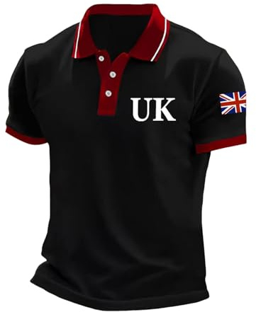 Union Jack Polo Shirts for Men UK Great Britain Bunting Flags Short Sleeve Classic Golf Shirt Classic British United Kingdom Embroidery Tennis Collared T-Shirts Breathable Sports T-Shirt Work Tee Top