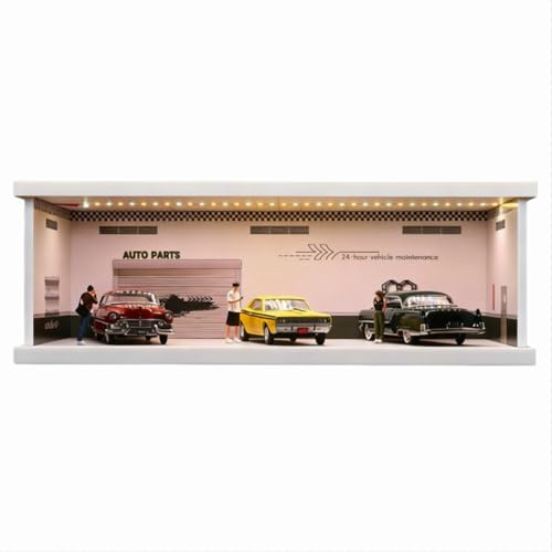 NUEIOVRW Vitrine Diorama 1/43 avec Éclairage Réglable à Trois Couleurs, Convient pour les Modèles de Voitures Diecast Hot Wheel Matchbox Mini GT, Scène de Garage et Parking 1:43 (Atelier de Réparation