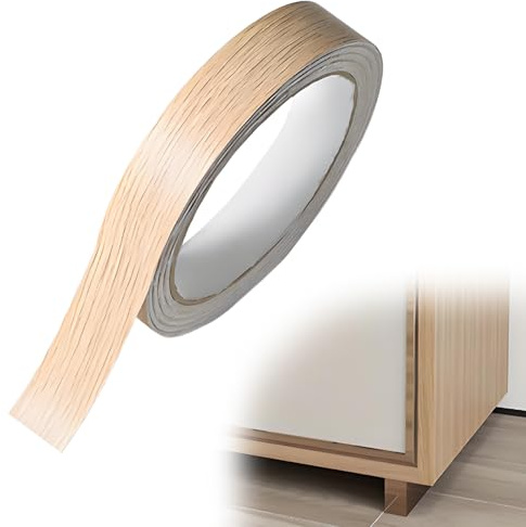 18mm x 10m Wood Veneer Edging Strip, Oak Melamine Edging Tape, PVC Self Adhesive Furnitures Trim Edgings Strips for Cabinet Repair Furniture Restoration DIY Furniture Edge