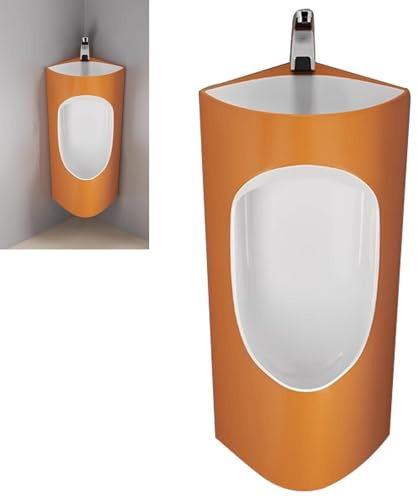 ksxnkhk Urinals Cakes for Men Bathroom, Corner Urinal, Ceramic Urinal with Wash Basin and Automatic Sensor Faucet, Men, Spill Proof, Bathroom(Orange)