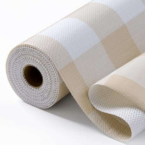 Insigoo Kitchen Drawer Liners Non Slip, 30x300cm Shelf Liners for Cupboard | Non Adhesive Cabinet Mat, Protector Liner for Shelves, Waterproof Washable Shelf Mats for Bedroom Wardrobe, Beige/White