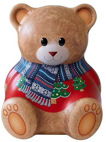 Teddy Blechdose für Plätzchen & mehr, max. 16 cm x 13 cm x max. 10 cm, lebensmittelecht, Winter-Edition mit Backrezept, tolle Aufbewahrung, schöne Dekoration, liebevolle Geschenkverpackung
