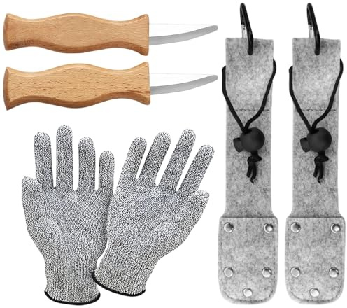 LIUZHUJ 2 Stück Schnitzmesser Kinder ab 6, Ergonomisches Kinderschnitzmesser, Hochwertiges Kindermesser Schnitzset mit Filzhülle, Kindertaschenmesser mit Handschuhen, für Zuhause, Outdoor, Werkraum
