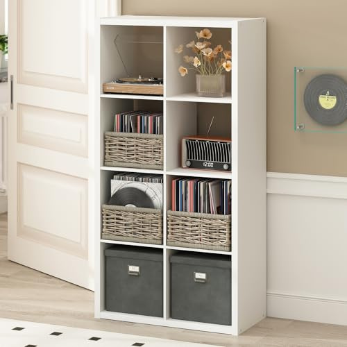 Furinno Cubicle Tocadiscos con Compartimento 9 Cubos 1,2 Extra Estante Abierto para CD DVD BLU-Ray Juegos Sala de Estar Oficina Pino ámbar
