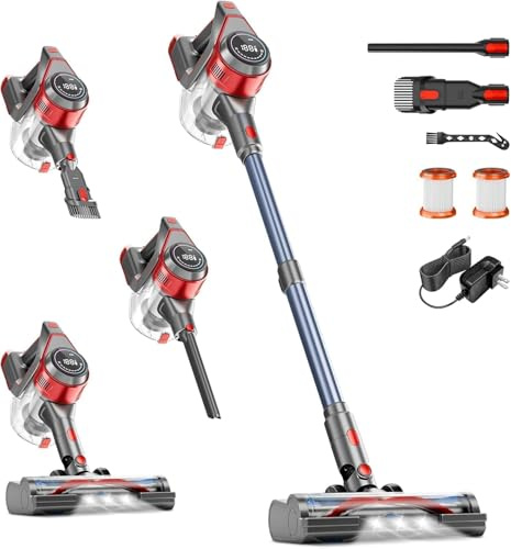 NANANI Aspiradora inalámbrica 45000Pa – 45 min de autonomía, silenciosa < 65 dB, pantalla LED, 8 en 1 sin cable, cepillo antienredos y filtro HEPA, para pelo de animales, alfombras, suelos duros