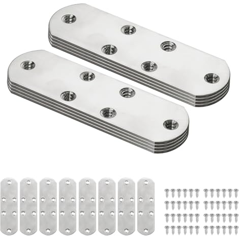 8 conectores planos de acero inoxidable, placa perforada, placa de metal, conector de madera, hierro plano, placa de montaje, placa de montaje, placa de conexión de conexión, con tornillos (125 x 38