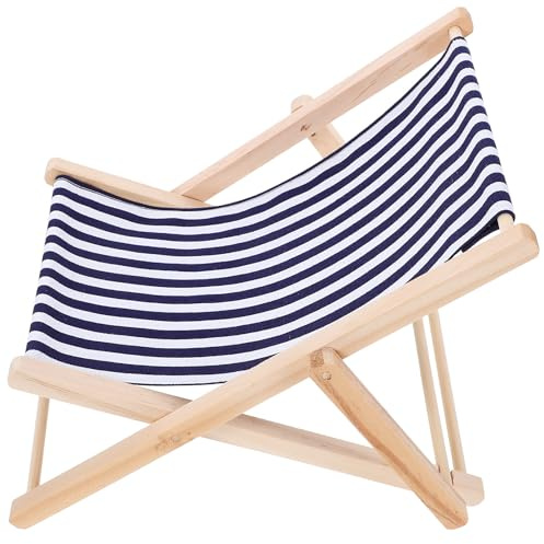 Lurrose Soporte para Teléfono Móvil en Silla de Playa de Madera Grande, Diseño de Rayas Finas, Soporte Decorativo para Escritorio y Uso en Casa, Accesorio Confiable para Móviles y