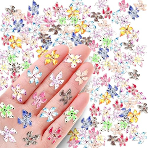 100 Pezzi Charmes Floreali per Nail Art, 3D Fiori Hawaiani Decorazioni Unghie, Unghie Fiori Colorati in Resina, Flowers Nails, per DIY Nail Art Design