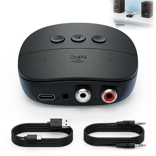 Récepteur Audio Bluetooth 5.2 Adaptateur Audio avec AUX 3,5 mm et Cinch, Récepteur Bluetooth sans Fil avec NFC et Appairage Automatique pour Chaîne Stéréo Amplificateur Autoradio Casque