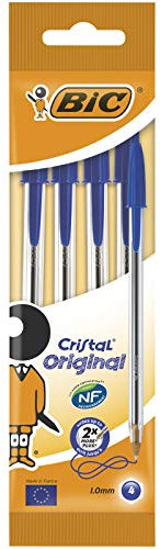 BIC Kugelschreiber Cristal Original, in Blau, Strichstärke 0,32 mm, 4er Pack, Ideal für das Büro, das Home Office oder die Schule