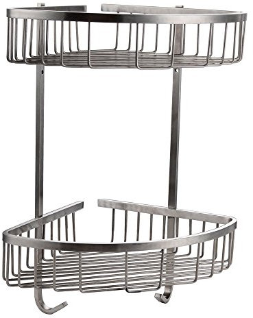 Konhard CS002 Wandkorb aus gebürstetem Edelstahl, für Badezimmer und Dusche, 2-stöckig.