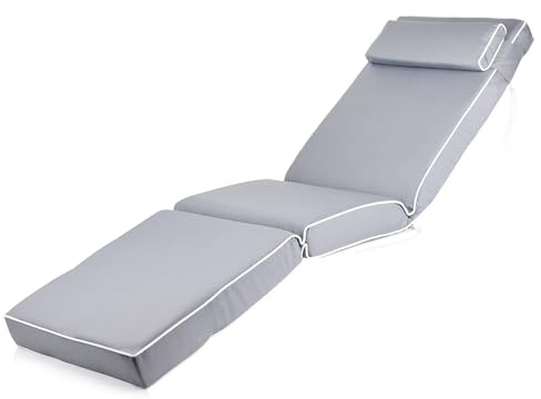 Alfresia Sun Lounger Replacement Cushion with Headrest | 10cm foam filling with secure ties and easy clean water resistant polyester cover