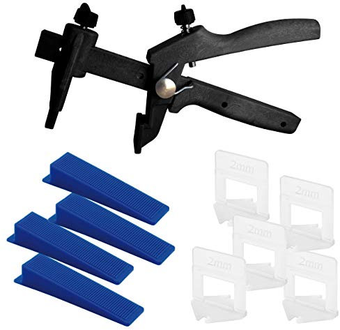 Lantelme Fliesen Nivelliersystem Basis Set 100 Zuglaschen 100 Keile 1 Zange Fliesen Verlegehilfe 5076 (2mm)