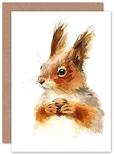 Fine Art Prints CPDT0190 Squirrel Watercolour With Nut Greeting Card With Envelope Inside Premium Quality, Beige|orange, 17.5 x 12.5 cm