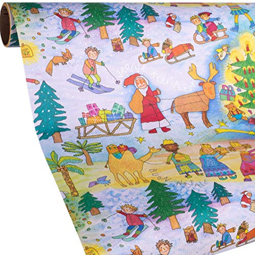 Geschenkpapier Kinder Weihnachten - Kinder X-mas Geschenkpapier 5 Meter Rolle - Einpackpapier Weihnachten für Mädchen & Jungs - reißfest