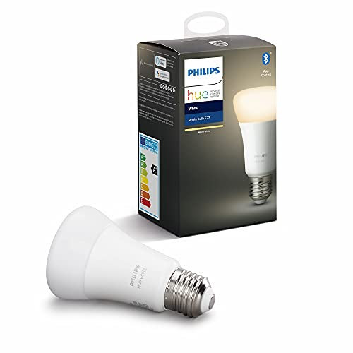 Philips Hue White LED Smart Light Bulb 1 Pack [E27 Edison Screw] 60W Equivalent, with Bluetooth, Works with Alexa, Google Assistant and Apple Homekit, 1 Count (Pack of 1)
